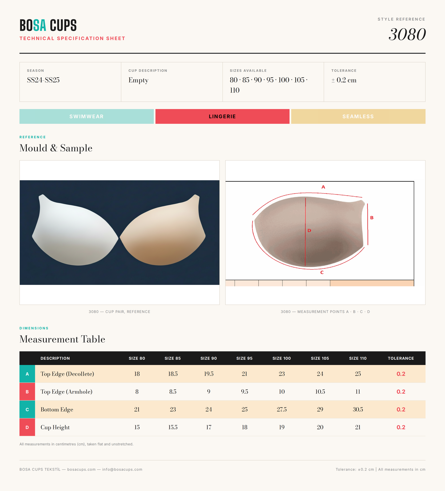 BOSA CUPS 3080 technical specification sheet