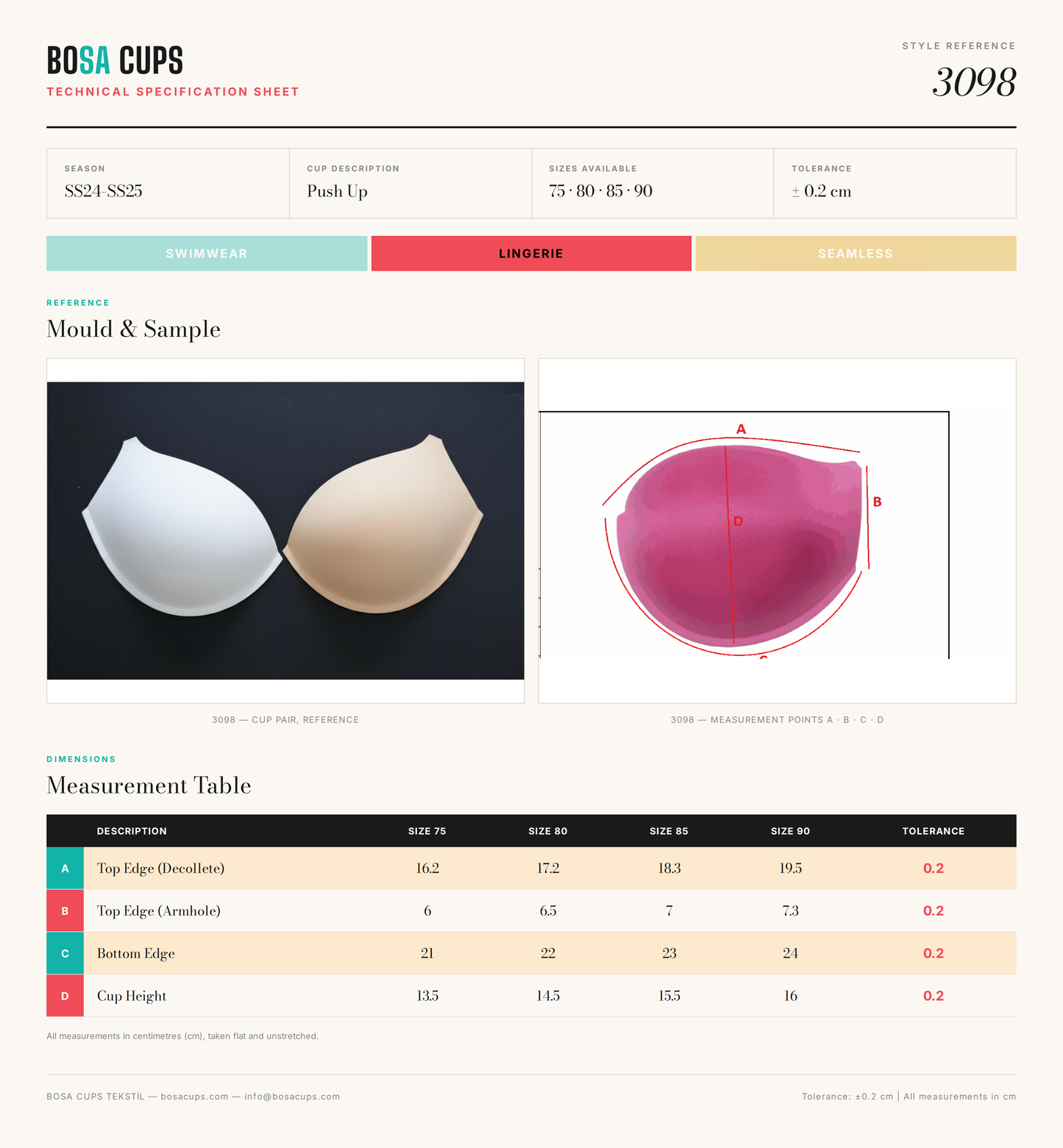 BOSA CUPS 3098 technical specification sheet