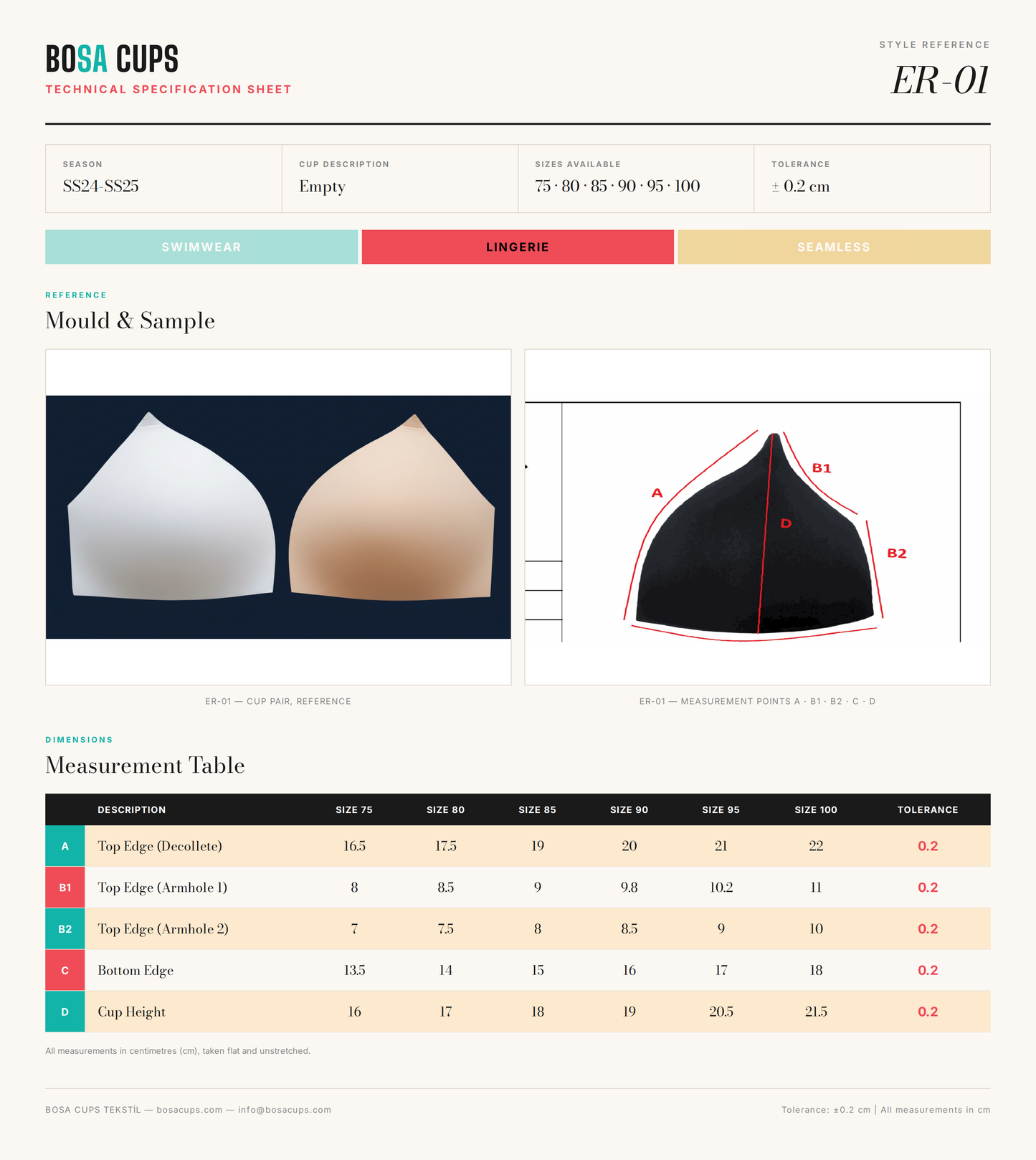 BOSA CUPS ER-01 technical specification sheet