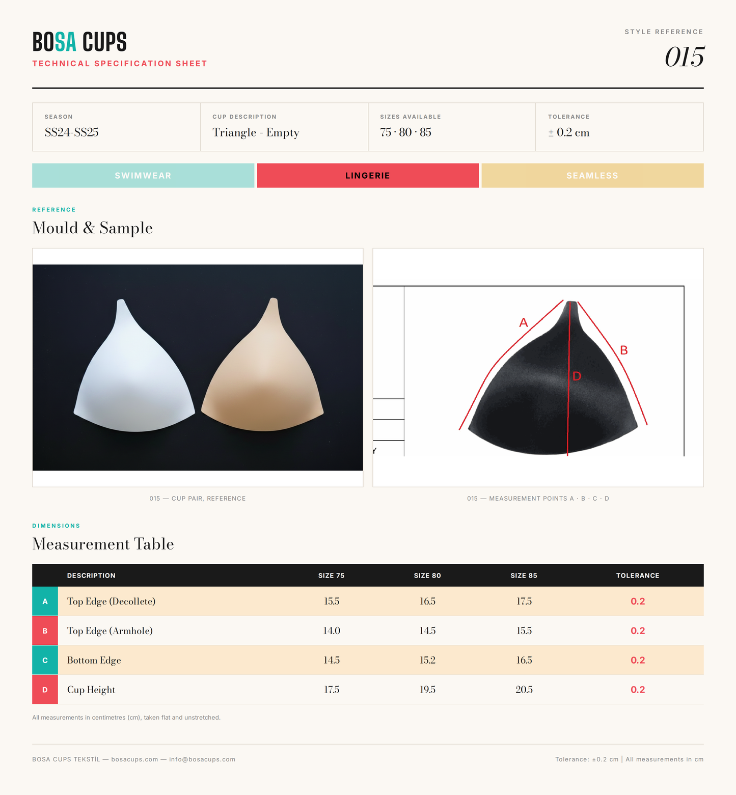 BOSA CUPS 015 technical specification sheet
