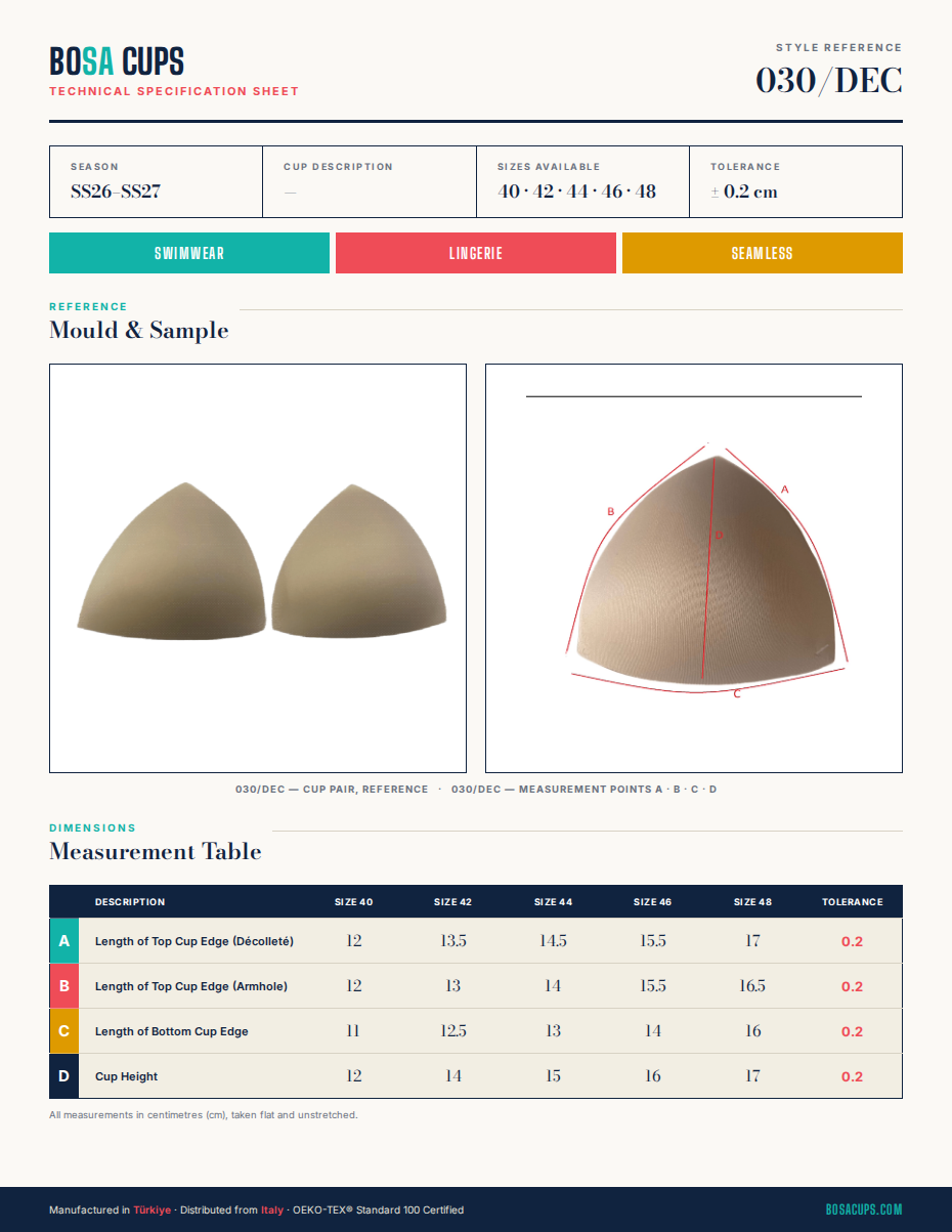 BOSA CUPS 030/DEC technical specification sheet