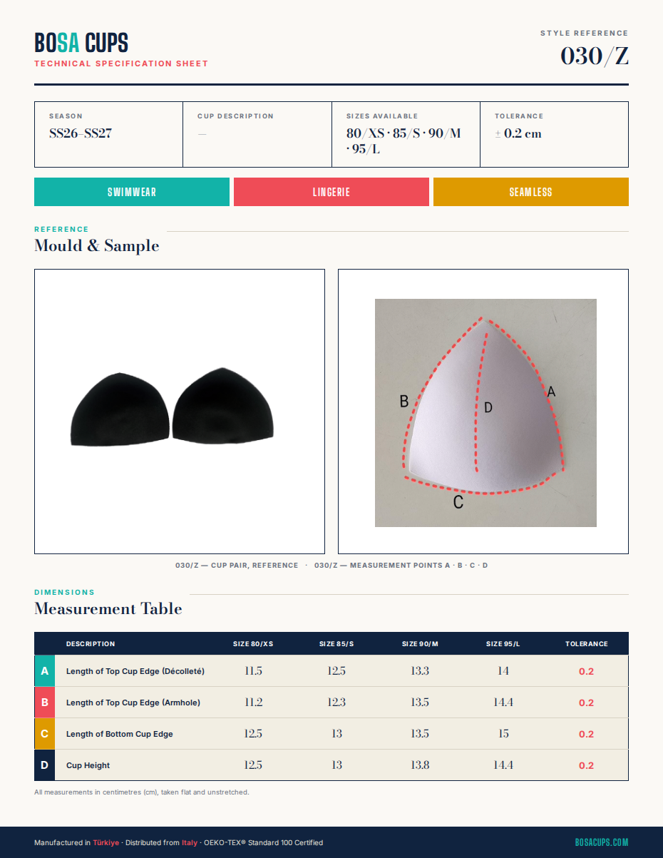 BOSA CUPS 030/Z technical specification sheet