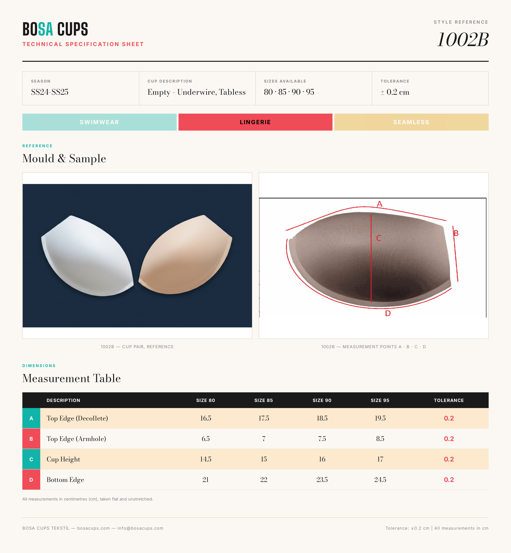 BOSA CUPS 1002B Balenli-Kulaksiz technical specification sheet