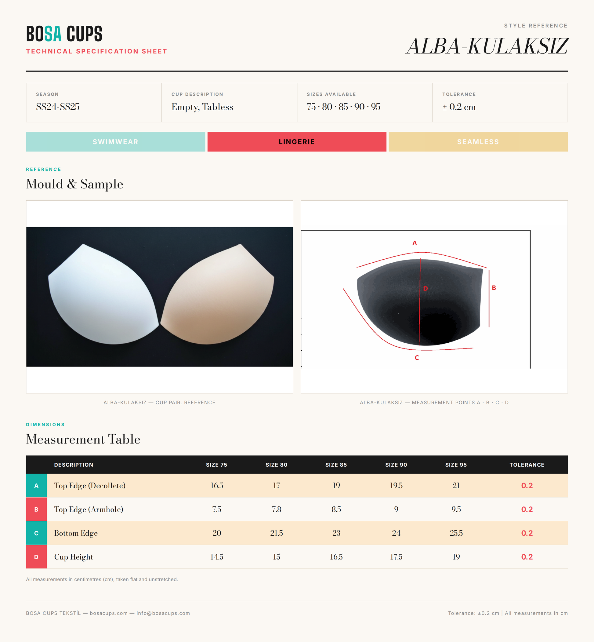 BOSA CUPS ALBA-KULAKSIZ Empty technical specification sheet