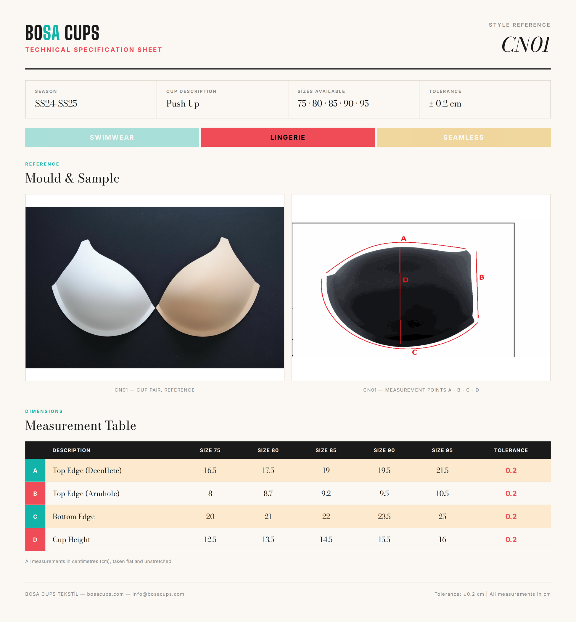 BOSA CUPS CN01 technical specification sheet