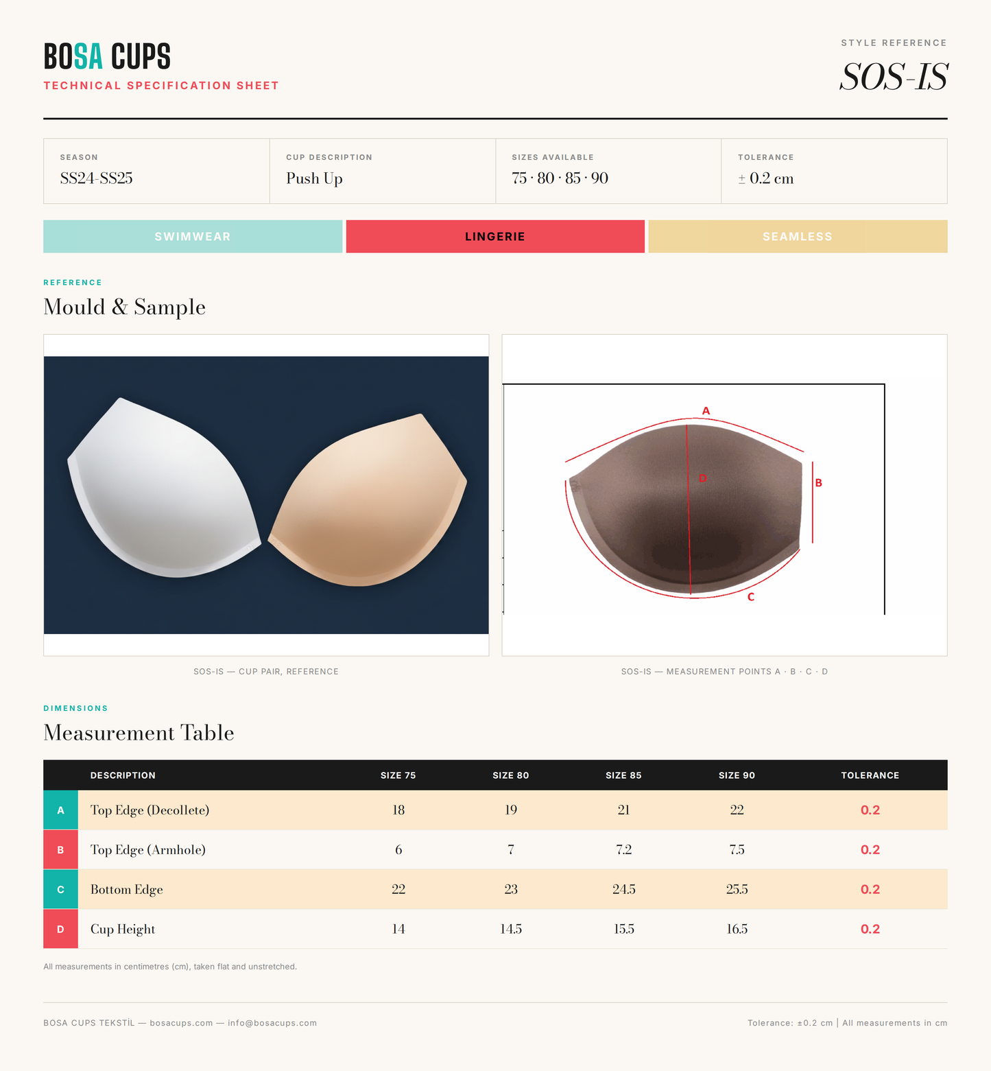 BOSA CUPS SOS-IS technical specification sheet
