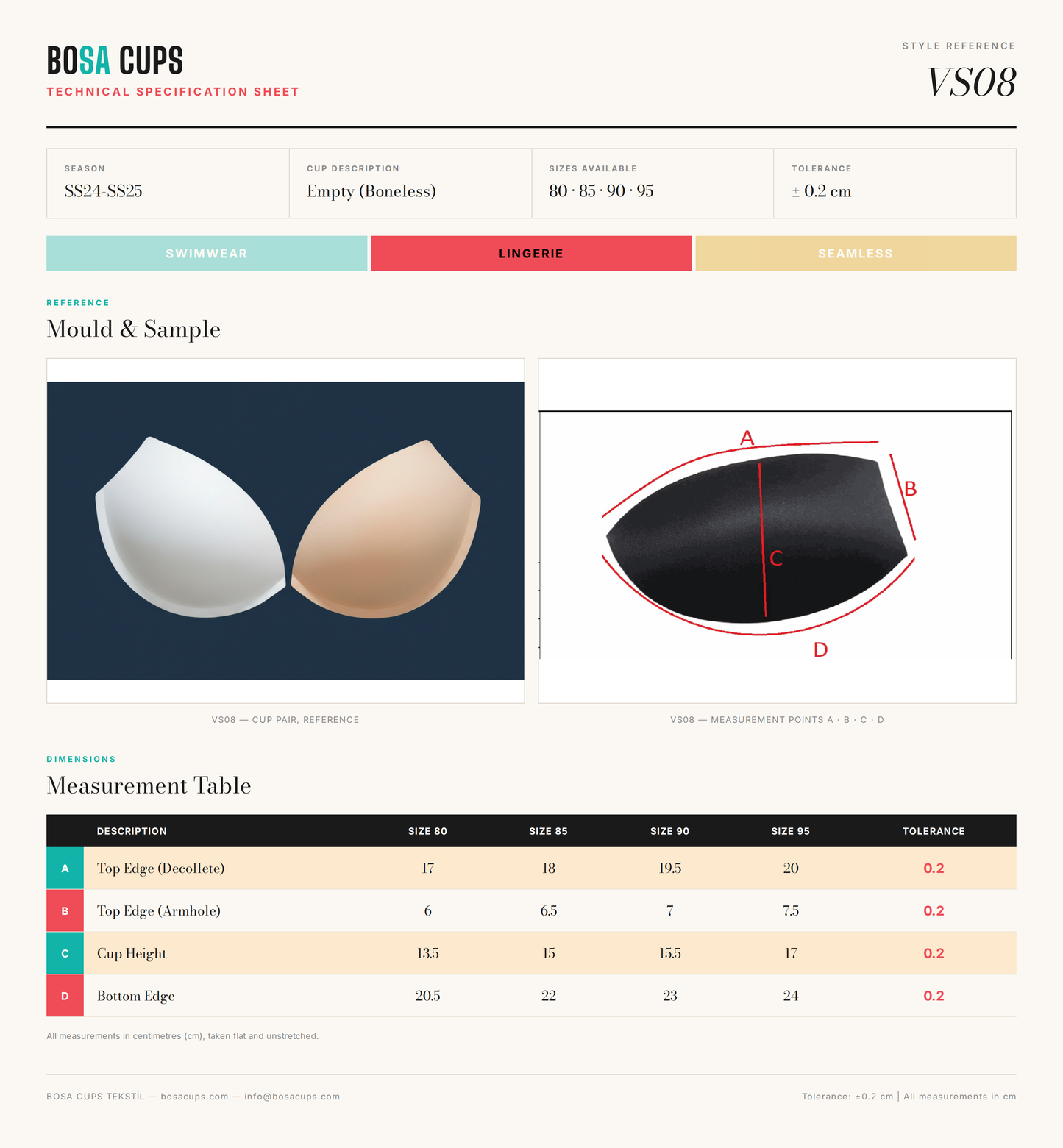 BOSA CUPS VS08 technical specification sheet - Balensiz (Boneless)