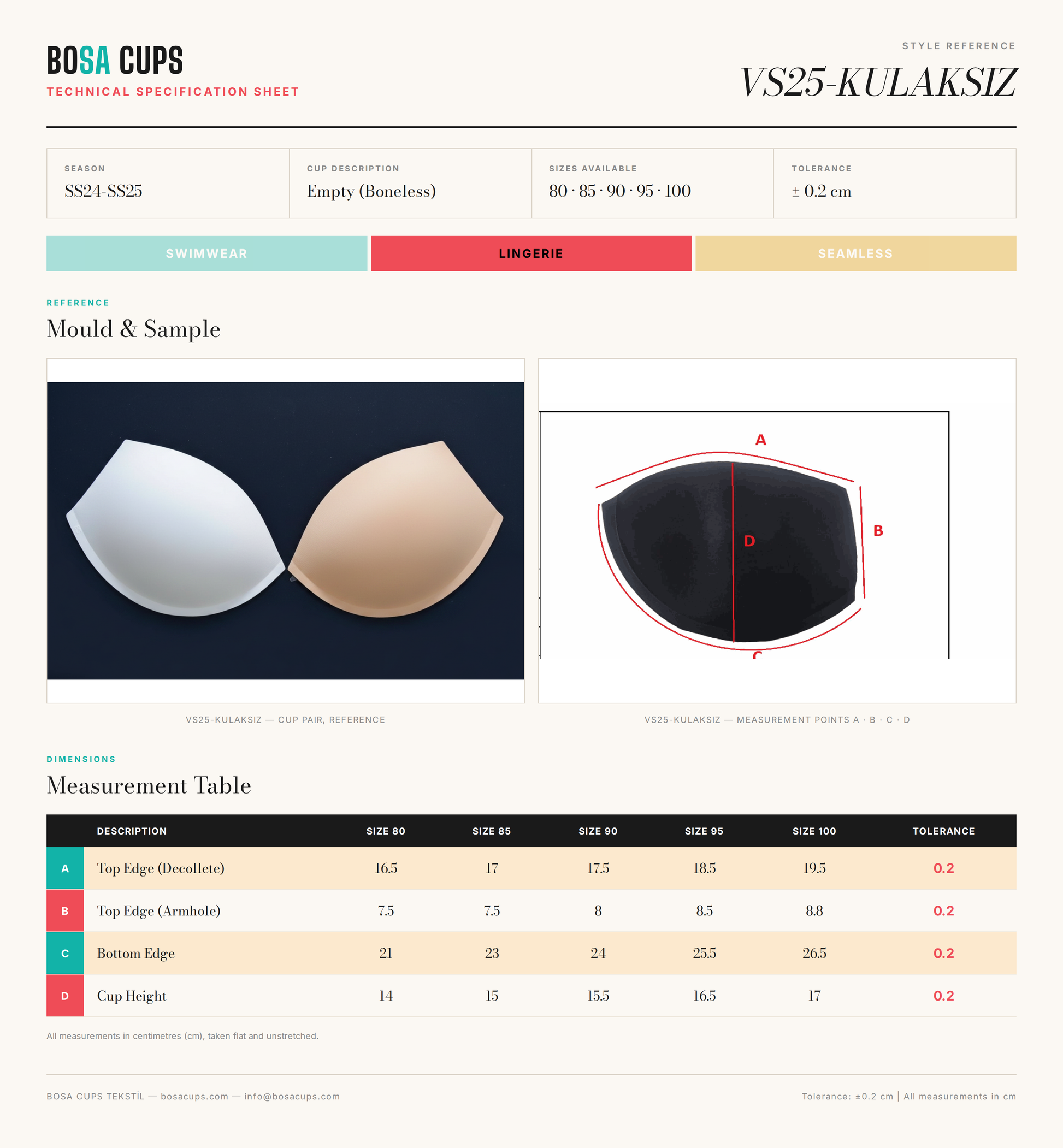 BOSA CUPS VS25-KULAKSIZ technical specification sheet