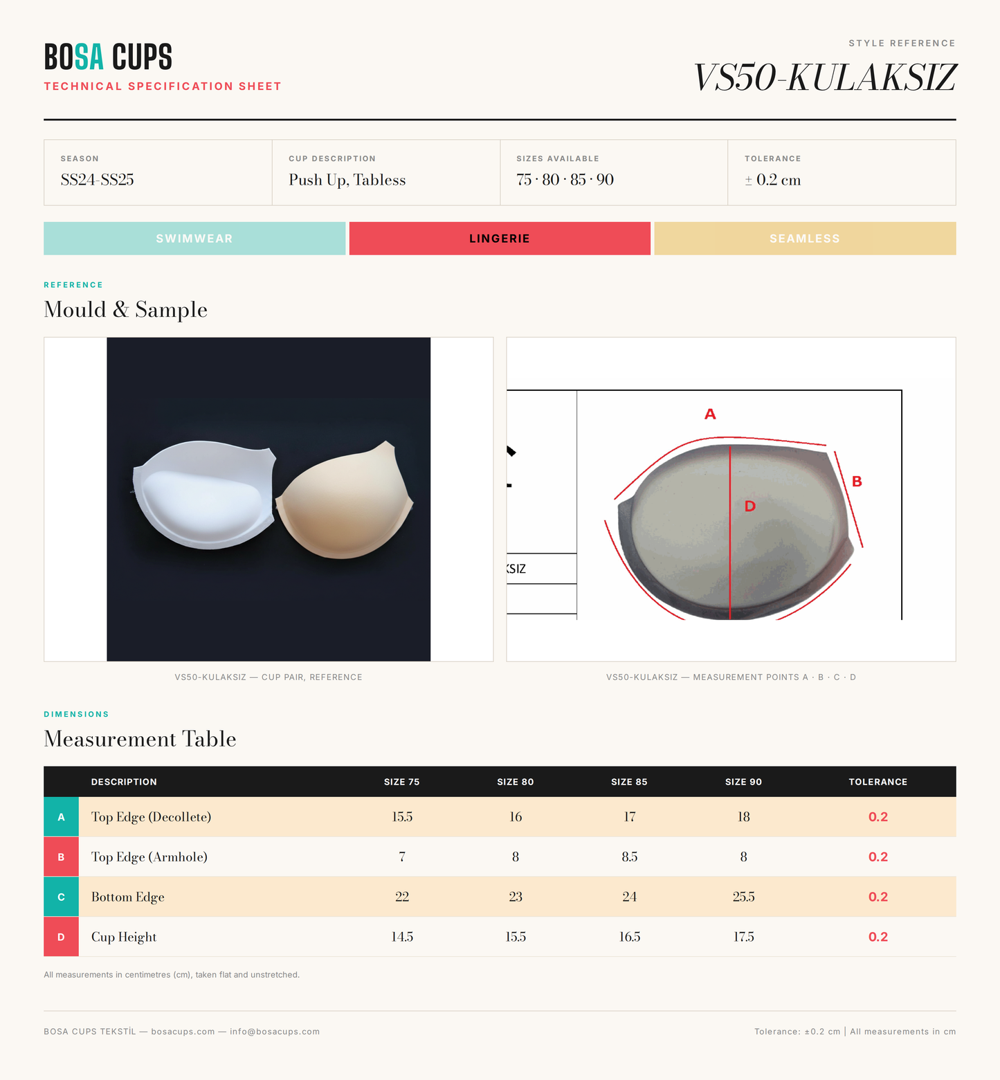 BOSA CUPS VS50-KULAKSIZ technical specification sheet