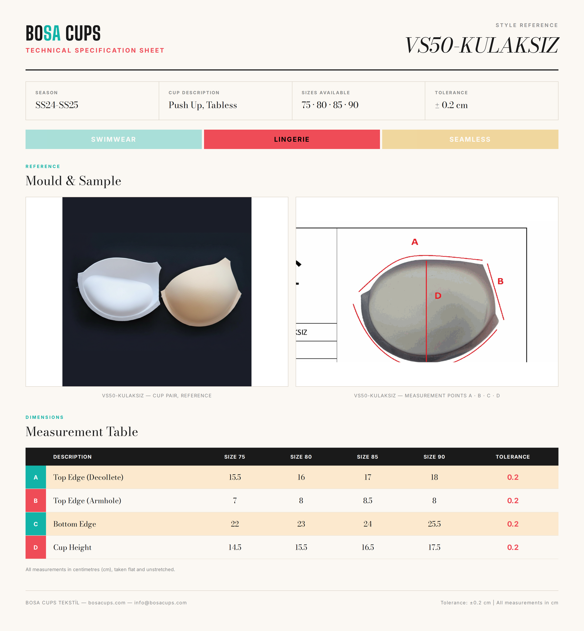 BOSA CUPS VS50-KULAKSIZ technical specification sheet